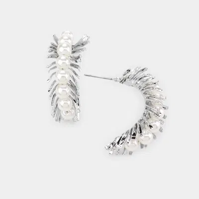 Fashnzfab Brass Metal Pearl Accented Leaf Earrings In Multi