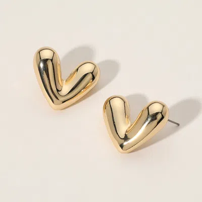 Fashnzfab Brass Metal Puffy Heart Earrings In Gold