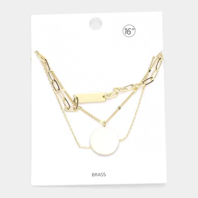 Fashnzfab Brass Metal Rectangle Disc Pendant Triple Layered Necklace In Orange