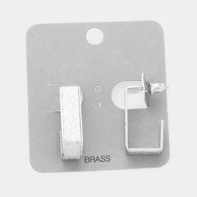 Fashnzfab Brass Metal Rectangle Hoop Earrings In Silver