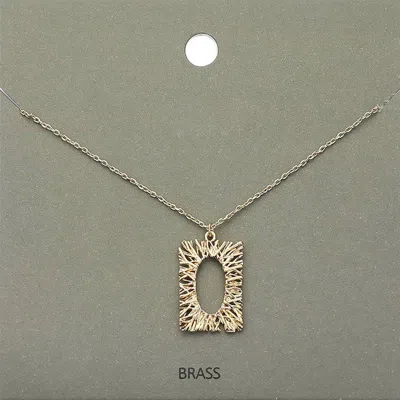Fashnzfab Brass Metal Rectangle Pendant Necklace In Gold
