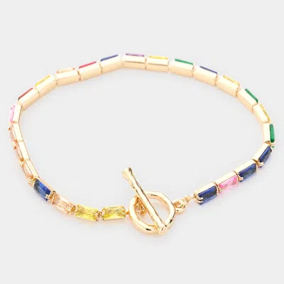 Fashnzfab Brass Metal Rectangle Stone Toggle Bracelet Multi In Gold
