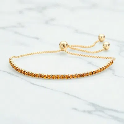 Fashnzfab Brass Metal Rhinestone Adjustable Pull Tie Bracelet In Pattern
