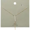 Fashnzfab Brass Metal Rhinestone Embellished Bar Pendant Y Necklace In Metallic