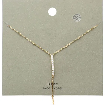 FASHNZFAB BRASS METAL RHINESTONE EMBELLISHED BAR PENDANT Y NECKLACE
