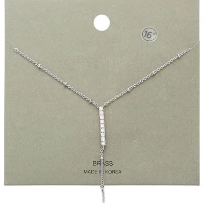Fashnzfab Brass Metal Rhinestone Embellished Bar Pendant Y Necklace In Metallic