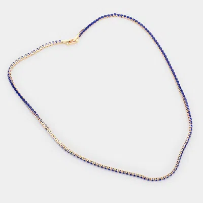 Fashnzfab Brass Metal Rhinestone Necklace In Blue