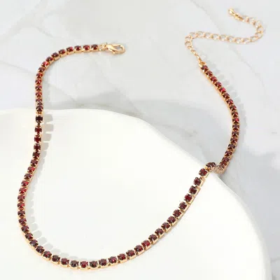Fashnzfab Brass Metal Rhinestone Necklace In Red