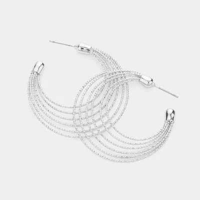 Fashnzfab Brass Metal Split Hoop Earrings In Silver
