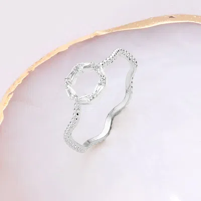 Fashnzfab Brass Metal Stone Embellished Open Circle Wavy Ring In Metallic