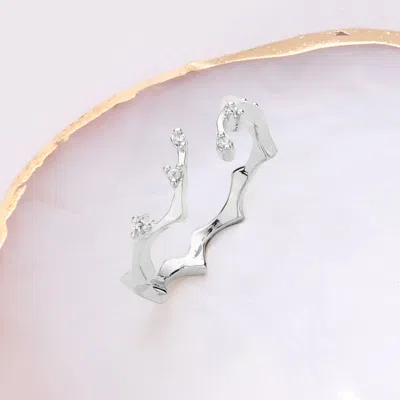 Fashnzfab Brass Metal Stone Embellished Twig Ring - Rhodium In Metallic