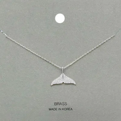 Fashnzfab Brass Metal Stone Paved Whale Tail Pendant Necklace In Metallic