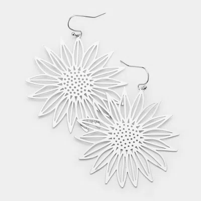 Fashnzfab Brass Metal Sunflower Dangle Earrings In Brown