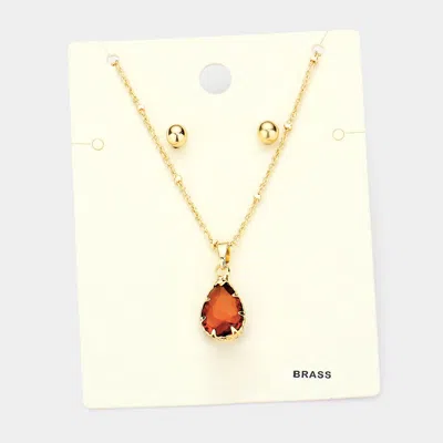 Fashnzfab Brass Metal Teardrop Pendant Necklace In Yellow