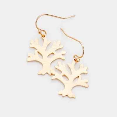 Fashnzfab Brass Metal Tree Dangle Earrings - Worn Gold