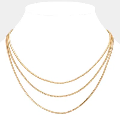 Fashnzfab Brass Metal Triple Layered Chain Necklace In Gold