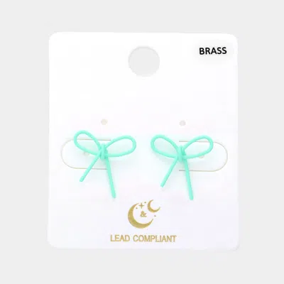 Fashnzfab Brass Metal Wire Bow Stud Earrings - Mint In Green
