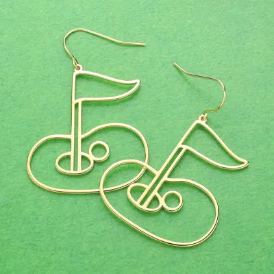 Fashnzfab Brass Metal Wire Gold Hole In One Dangle Earrings
