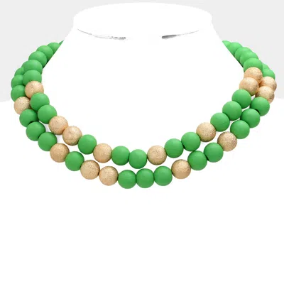 Fashnzfab Brass Metal Wood Ball Double Layered Necklace In Green
