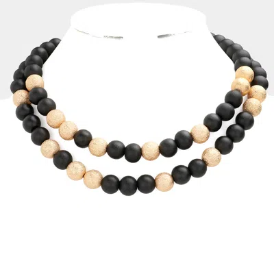 Fashnzfab Brass Metal Wood Ball Double Layered Necklace In Multi