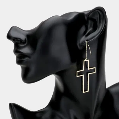 Fashnzfab Brass Open Metal Cross Threader Earrings In Gold