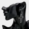 Fashnzfab Brass Open Metal Cross Threader Earrings In Metallic