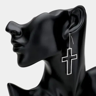 Fashnzfab Brass Open Metal Cross Threader Earrings In Metallic