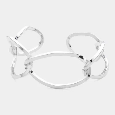 Fashnzfab Brass Open Metal Link Cuff Bracelet Rhodium In Multi