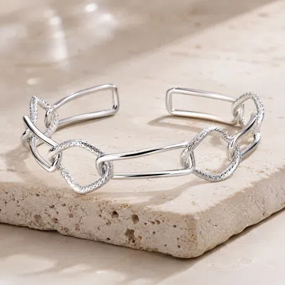 Fashnzfab Brass Open Metal Link Cuff Bracelet In Silver