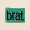 Fashnzfab Brat Message Seed Beaded Mini Pouch Bag In Green