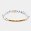 Fashnzfab Brave. Strong. Humble. Kind Message Natural Stone Stretch Bracelet White In White