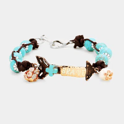 Fashnzfab Brave Turquoise Beaded Metal Arrow Freshwater Pearl Charm Bracelet In Multi