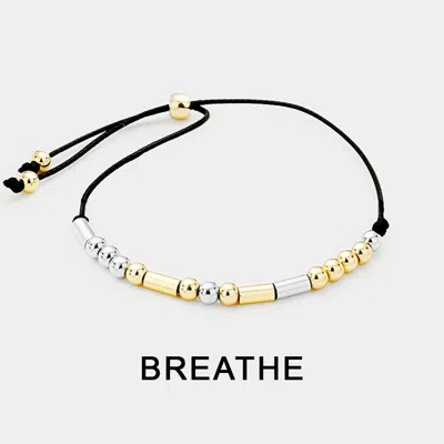 Fashnzfab Breathe Message Morse Code Adjustable Cinch Pull Tie Bracelet Black, Two Tone In Gold