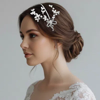 Fashnzfab Bridal Floral Vine Stone Cluster Headpiece Headband In Silver