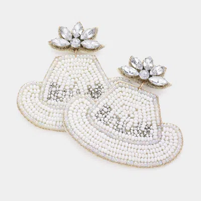 Fashnzfab Bridal Message Beaded Cowboy Hat Earrings In Silver