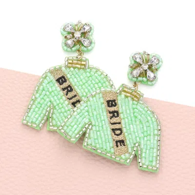 Fashnzfab Bride Felt Back Beaded Suit Dangle Earrings In Green