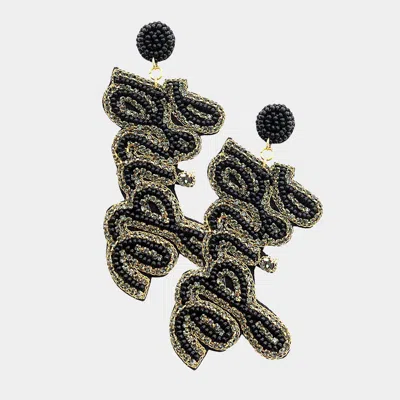 Fashnzfab Bride Felt Back Rhinestone Seed Beaded Message Dangle Earrings In Black