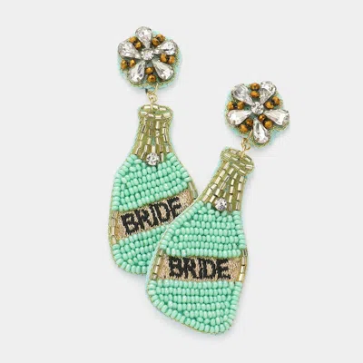 Fashnzfab Bride Felt Back Seed Beaded Champagne Dangle Earrings - Mint In Green