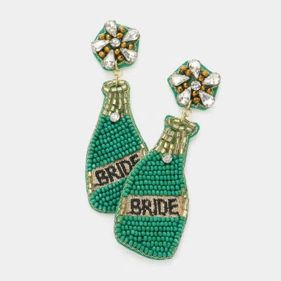 Fashnzfab Bride Felt Back Seed Beaded Champagne Dangle Earrings In Green