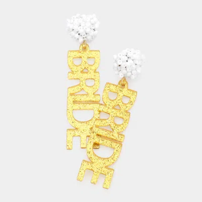 Fashnzfab Bride Glittered Message Dangle Earrings In Gold