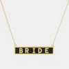 Fashnzfab Bride Gold Dipped Enamel Rectangle Message Pendant Necklace In Gold