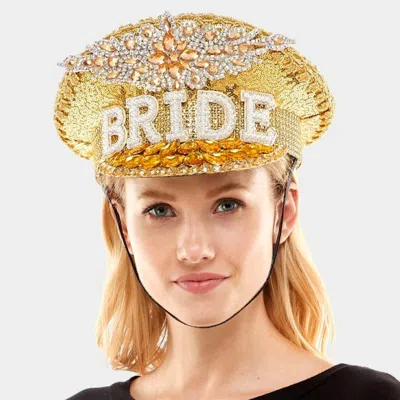 Fashnzfab Bride Message Accented Sequin Bling Hat In Gold