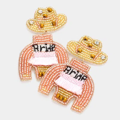 Fashnzfab Bride Message Felt Back Tassel Beaded Hat Clothes Dangle Earrings In Multi