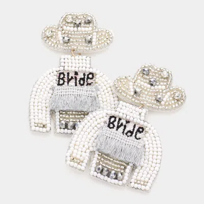 Fashnzfab Bride Message Felt Back Tassel Beaded Hat Clothes Dangle Earrings In Metallic