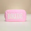 Fashnzfab Bride Message Patch Embroidered Pouch Bag / Organizer In Pink