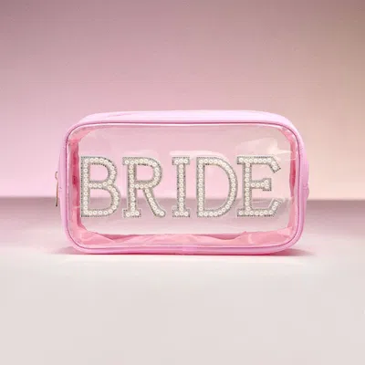 Fashnzfab Bride Message Transparent Pouch Bag / Organizer In Pink