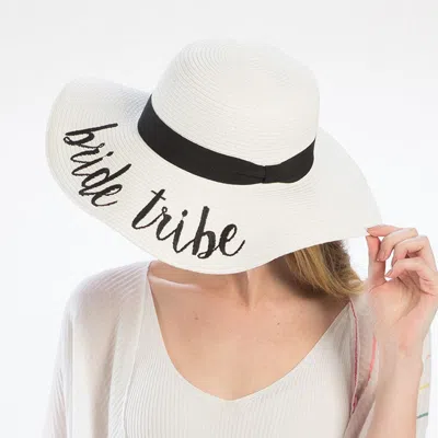 Fashnzfab 'bride Tribe' Embroidery Straw Floppy Sun Hat In White
