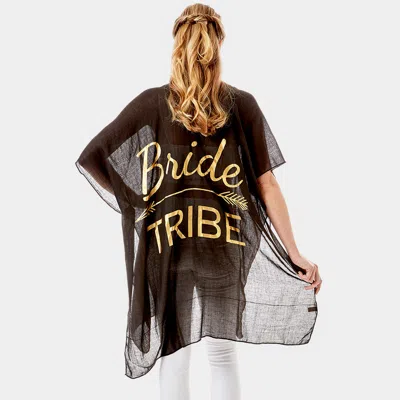 Fashnzfab 'bride Tribe' Solid Lettering Cover Up Poncho In Black