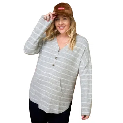 Fashnzfab Brushed Hacci Two Tone Stripe Top In Multi
