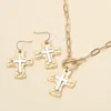 Fashnzfab Brushed Hammered Metal Cross Pendant Paperclip Chain Toggle Necklace In Yellow